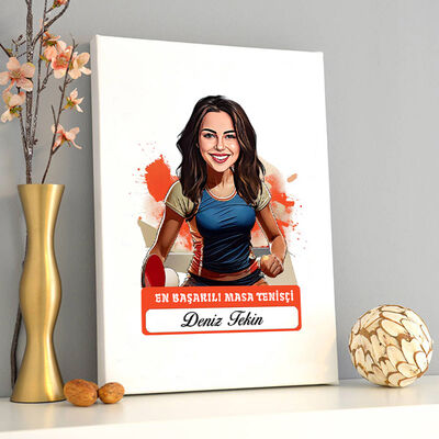 Karikatürlü En Güzel Masa Tenisçisi Kanvas Tablo - 2