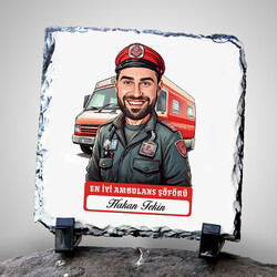 Karikatürlü En İyi Erkek Ambulans Şoförü Dekoratif Taş