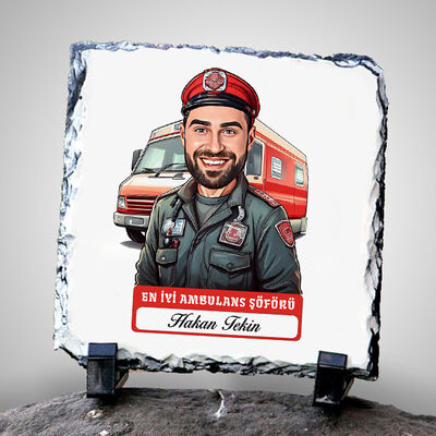 Karikatürlü En İyi Erkek Ambulans Şoförü Dekoratif Taş - 1