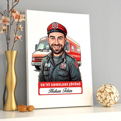 Karikatürlü En İyi Erkek Ambulans Şoförü Kanvas Tablo - 2
