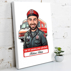 Karikatürlü En İyi Erkek Ambulans Şoförü Kanvas Tablo - 1