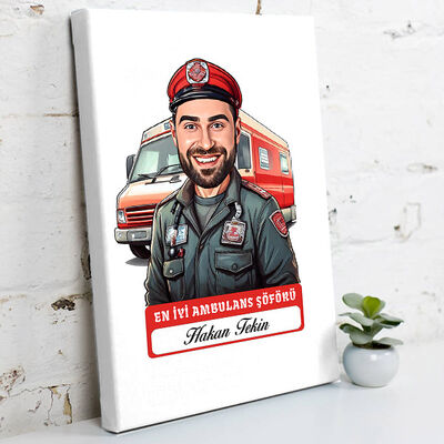 Karikatürlü En İyi Erkek Ambulans Şoförü Kanvas Tablo - 1