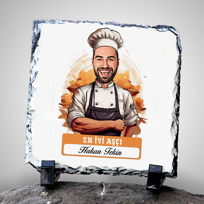 Karikatürlü En İyi Erkek Aşçı Dekoratif Taş - 1