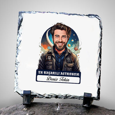 Karikatürlü En İyi Erkek Astronom Dekoratif Taş - 1