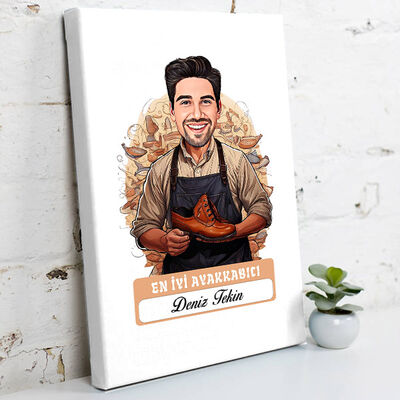 Karikatürlü En İyi Erkek Ayakkabıcı Kanvas Tablo - 1