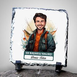 Karikatürlü En İyi Erkek Balıkçı Dekoratif Taş