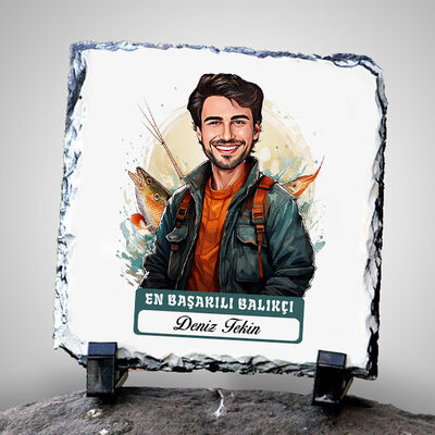 Karikatürlü En İyi Erkek Balıkçı Dekoratif Taş - 1