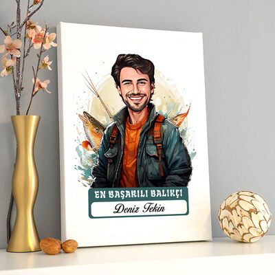 Karikatürlü En İyi Erkek Balıkçı Kanvas Tablo - 2