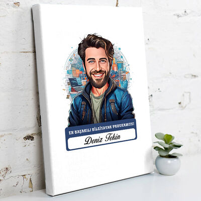Karikatürlü En İyi Erkek Bilgisayar Programcısı Kanvas Tablo - 1