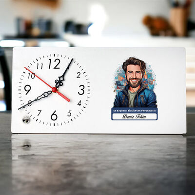 Karikatürlü En İyi Erkek Bilgisayar Programcısı Masa Saati - 1