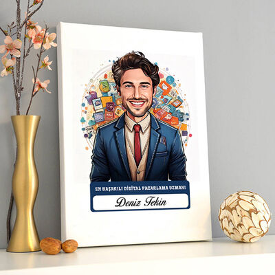 Karikatürlü En İyi Erkek Dijital Pazarlama Uzmanı Kanvas Tablo - 2