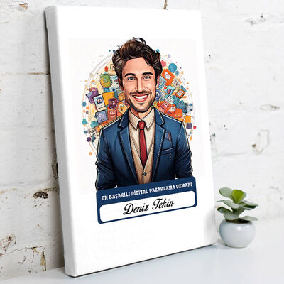 Karikatürlü En İyi Erkek Dijital Pazarlama Uzmanı Kanvas Tablo - 1