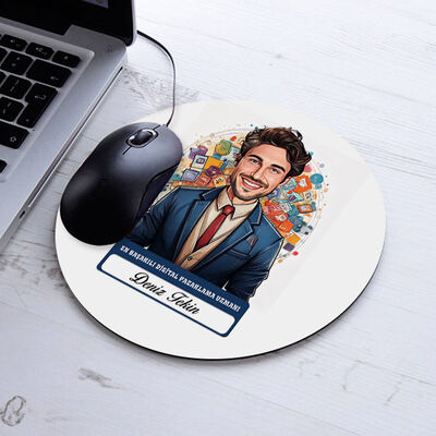 Karikatürlü En İyi Erkek Dijital Pazarlama Uzmanı Mousepad - 1