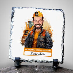 Karikatürlü En İyi Erkek Dozer Operatörü Dekoratif Taş