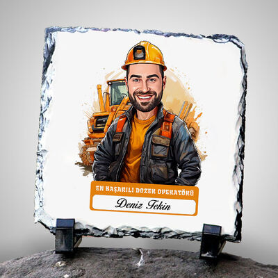 Karikatürlü En İyi Erkek Dozer Operatörü Dekoratif Taş - 1