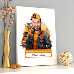 Karikatürlü En İyi Erkek Dozer Operatörü Kanvas Tablo - 2