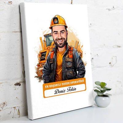 Karikatürlü En İyi Erkek Dozer Operatörü Kanvas Tablo - 1