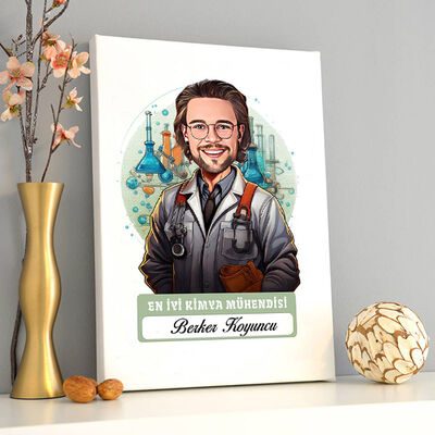 Karikatürlü En İyi Erkek Kimya Mühendisi Kanvas Tablo - 2