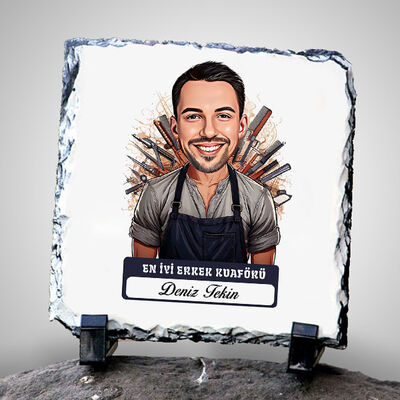 Karikatürlü En İyi Erkek Kuaför Dekoratif Taş - 1