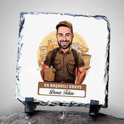 Karikatürlü En İyi Erkek Kurye Dekoratif Taş