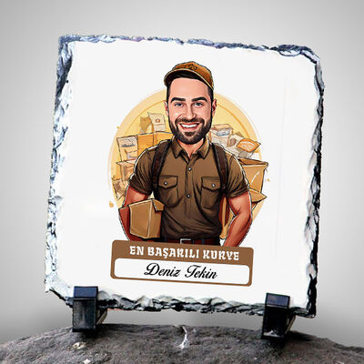Karikatürlü En İyi Erkek Kurye Dekoratif Taş - 1