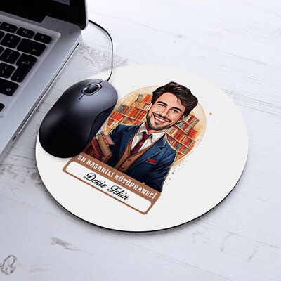 Karikatürlü En İyi Erkek Kütüphaneci Mousepad - 1