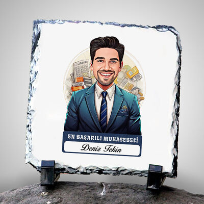 Karikatürlü En İyi Erkek Muhasebeci Dekoratif Taş - 1