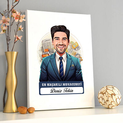 Karikatürlü En İyi Erkek Muhasebeci Kanvas Tablo - 2