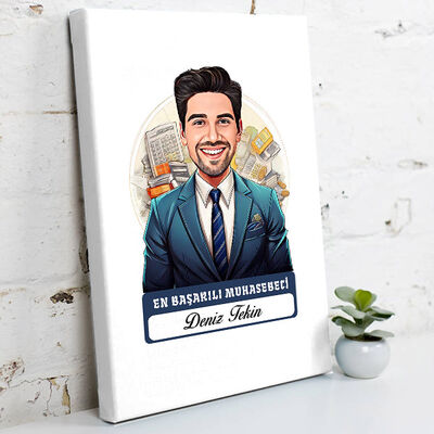 Karikatürlü En İyi Erkek Muhasebeci Kanvas Tablo - 1