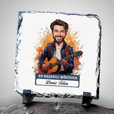 Karikatürlü En İyi Erkek Müzisyen Dekoratif Taş - 1
