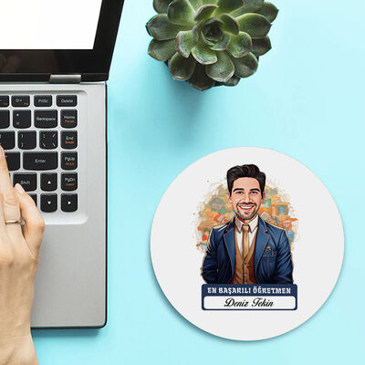 Karikatürlü En İyi Erkek Öğretmen Mousepad - 2