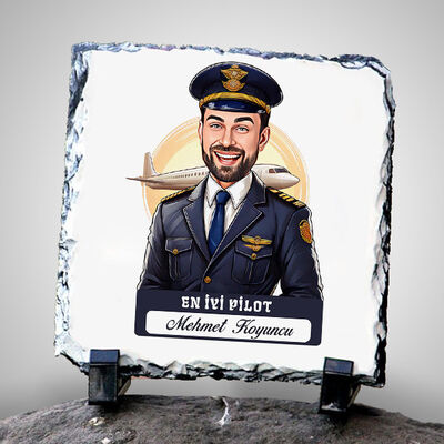Karikatürlü En İyi Erkek Pilot Dekoratif Taş - 1