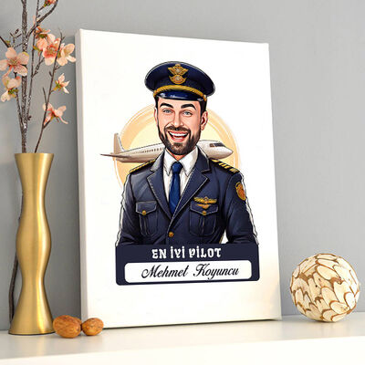 Karikatürlü En İyi Erkek Pilot Kanvas Tablo - 2