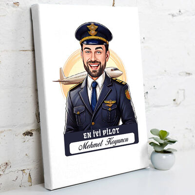 Karikatürlü En İyi Erkek Pilot Kanvas Tablo - 1