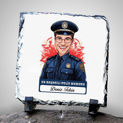 Karikatürlü En İyi Erkek Polis Memuru Dekoratif Taş - 1
