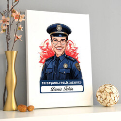 Karikatürlü En İyi Erkek Polis Memuru Kanvas Tablo - 2