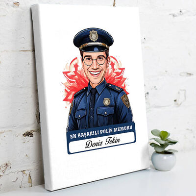Karikatürlü En İyi Erkek Polis Memuru Kanvas Tablo - 1