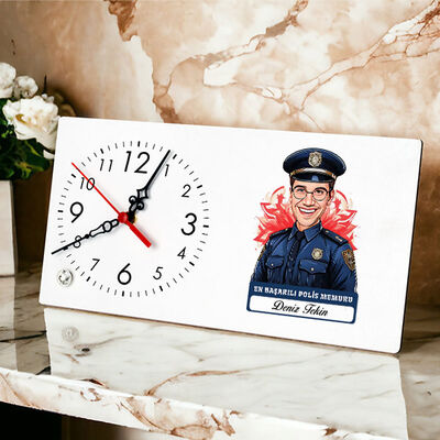 Karikatürlü En İyi Erkek Polis Memuru Masa Saati - 2