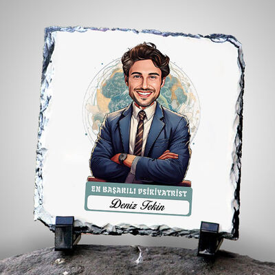 Karikatürlü En İyi Erkek Psikiyatrist Dekoratif Taş - 1