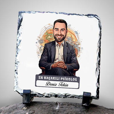 Karikatürlü En İyi Erkek Psikolog Dekoratif Taş - 1