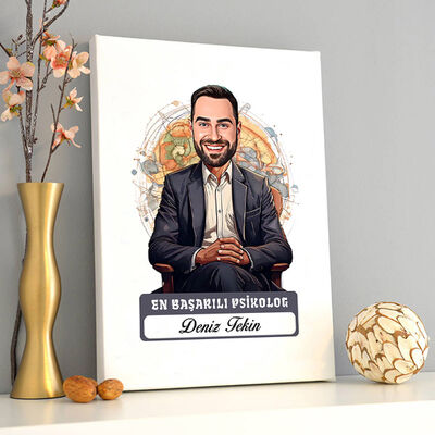Karikatürlü En İyi Erkek Psikolog Kanvas Tablo - 2