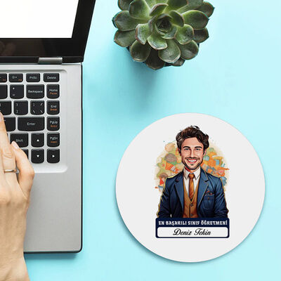 Karikatürlü En İyi Erkek Sınıf Öğretmeni Mousepad - 2
