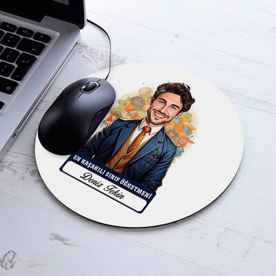 Karikatürlü En İyi Erkek Sınıf Öğretmeni Mousepad - 1
