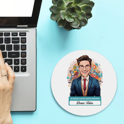 Karikatürlü En İyi Erkek Sosyal Medya Yöneticisi Mousepad - 2