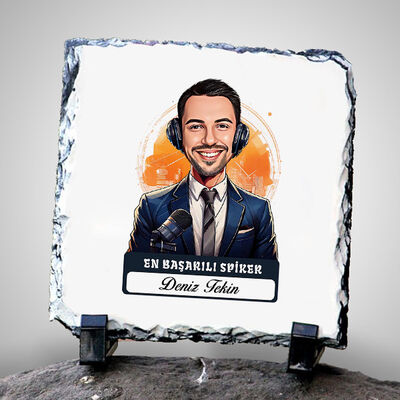 Karikatürlü En İyi Erkek Spiker Dekoratif Taş - 1