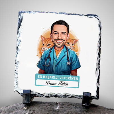 Karikatürlü En İyi Erkek Veteriner Dekoratif Taş - 1
