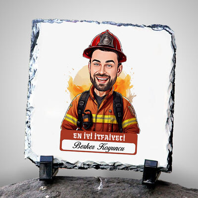 Karikatürlü En İyi İtfaiyeci Dekoratif Taş - 1