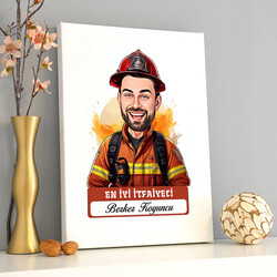 Karikatürlü En İyi İtfaiyeci Kanvas Tablo - 2