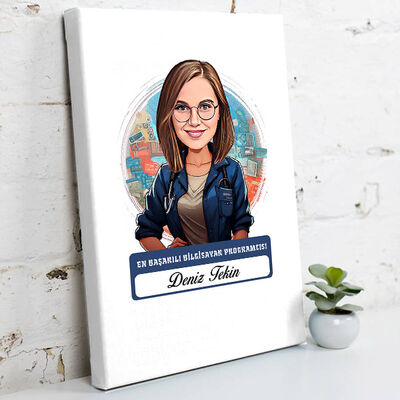 Karikatürlü En İyi Kadın Bilgisayar Programcısı Kanvas Tablo - 1