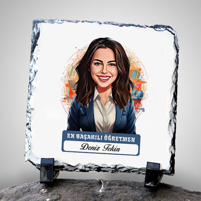 Karikatürlü En İyi Kadın Öğretmen Dekoratif Taş - 1